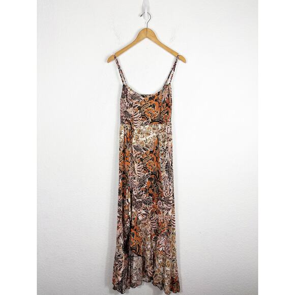 Free People Forever Yours Smocked Slip Maxi Dress Small Brown Black Floral Boho - Picture 3 of 13